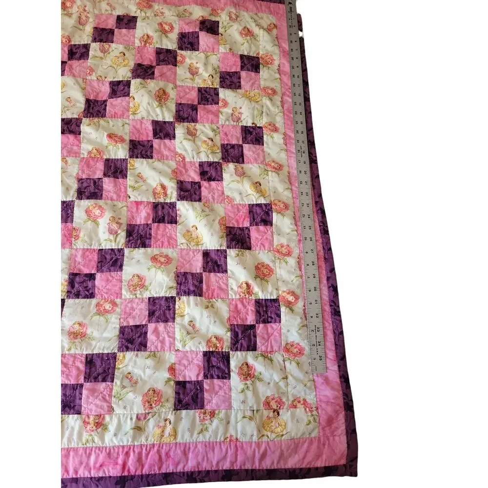 Handmade Baby Quilt Garden Fairy Pink Purple EUC